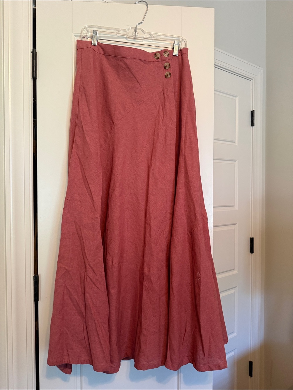Anthropologie Maxi Skirt in Rosewood with Button Detail